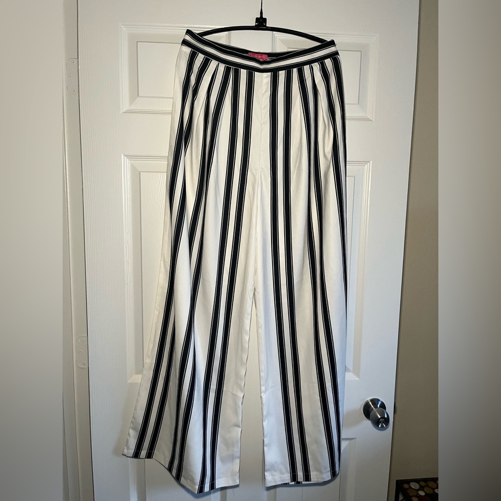 Flying Tomato Black and White Striped Wide Leg Pants